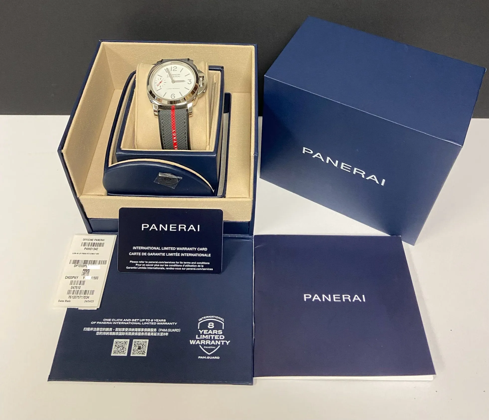 Panerai Luminor Luna Rossa  44mm B&P PAM01342 White Dial Manual Wind Men's Watch