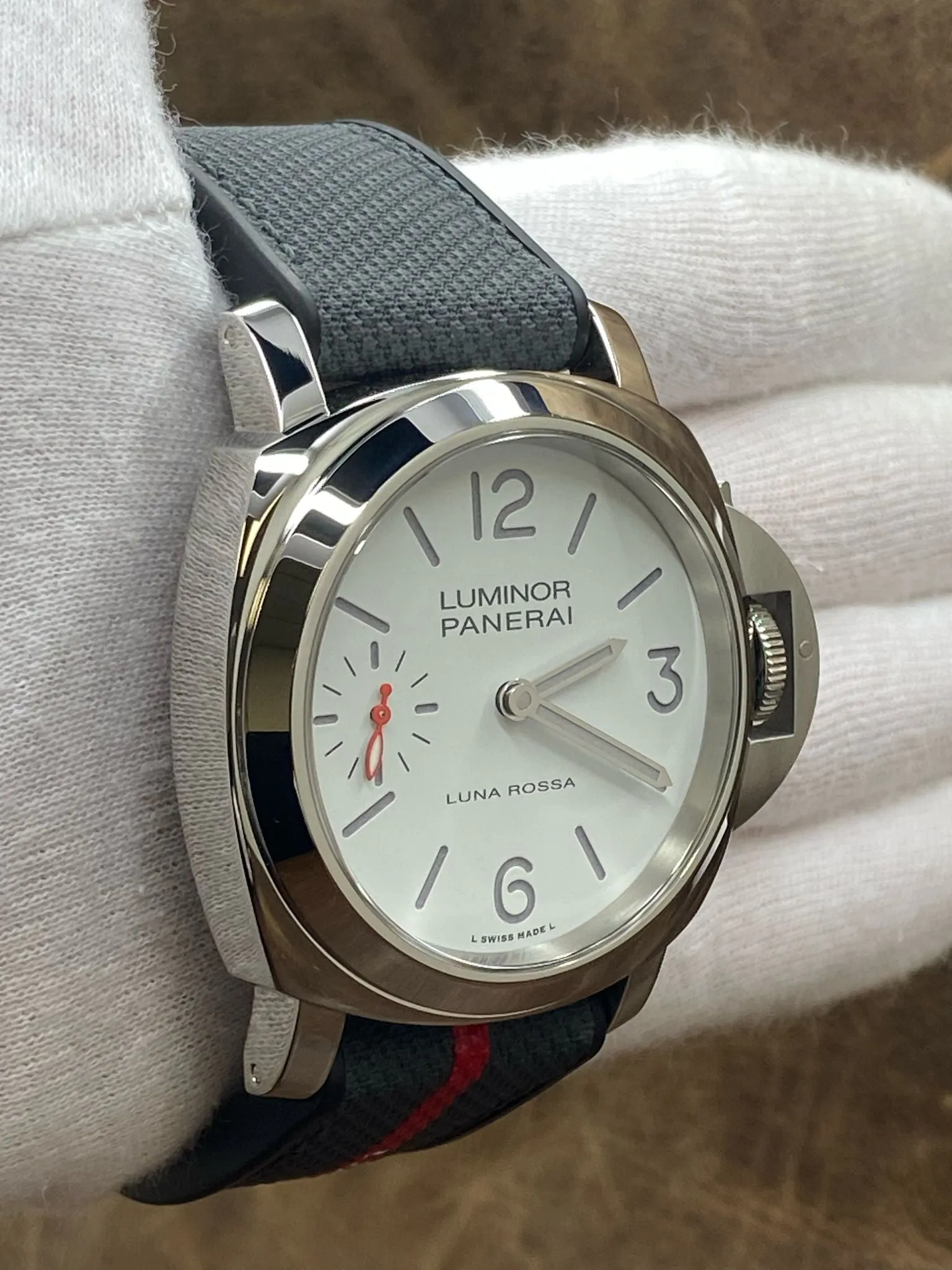 Panerai Luminor Luna Rossa  44mm B&P PAM01342 White Dial Manual Wind Men's Watch