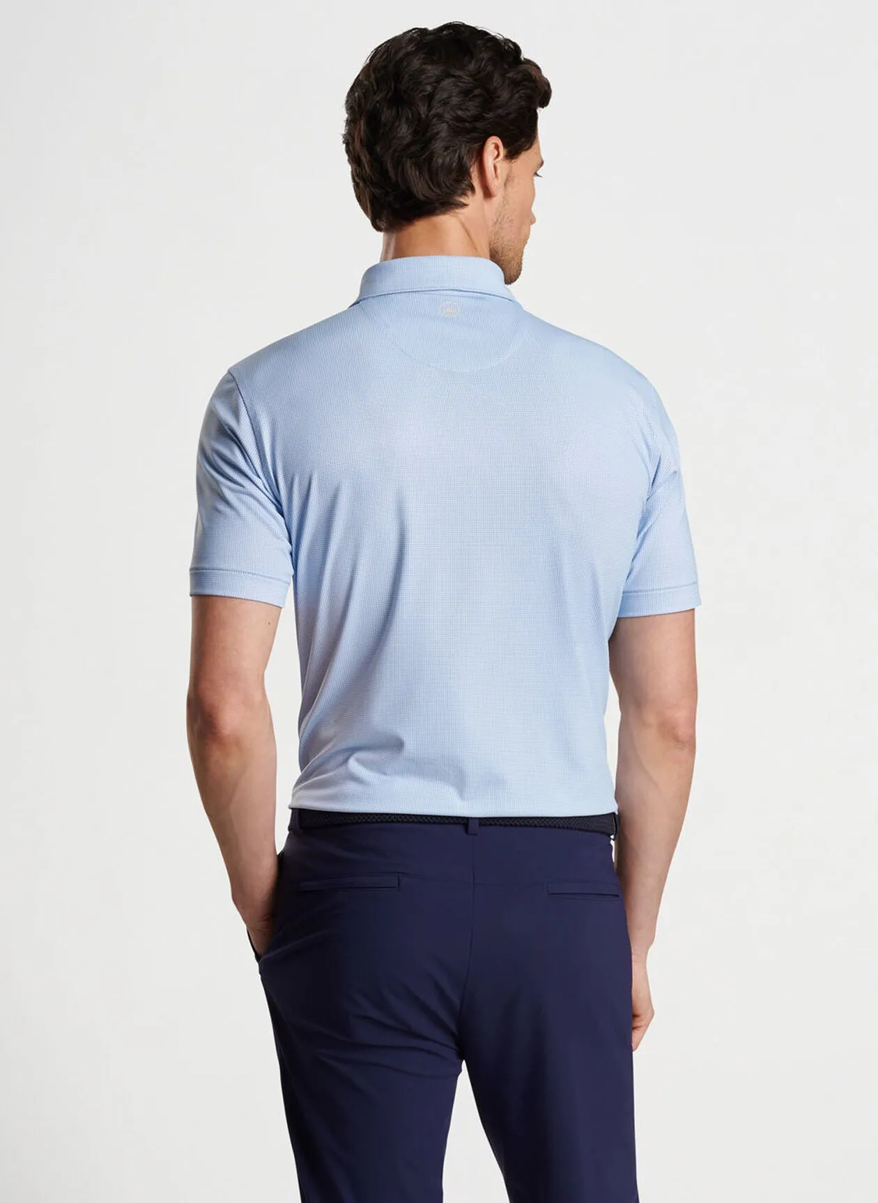 Peter Millar Mens Tailored Fit Delancey Dot Performance Jersey Polo - MOON MIST