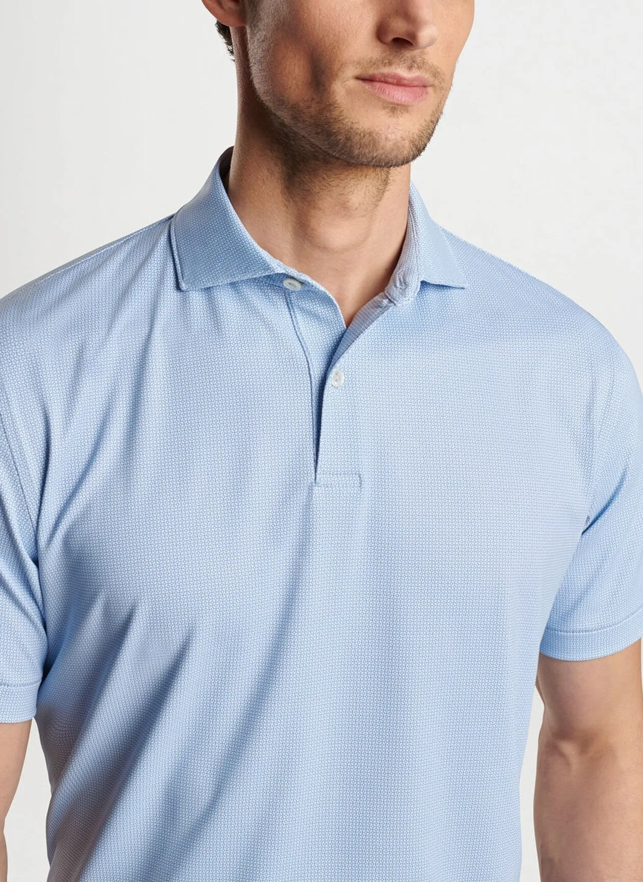 Peter Millar Mens Tailored Fit Delancey Dot Performance Jersey Polo - MOON MIST