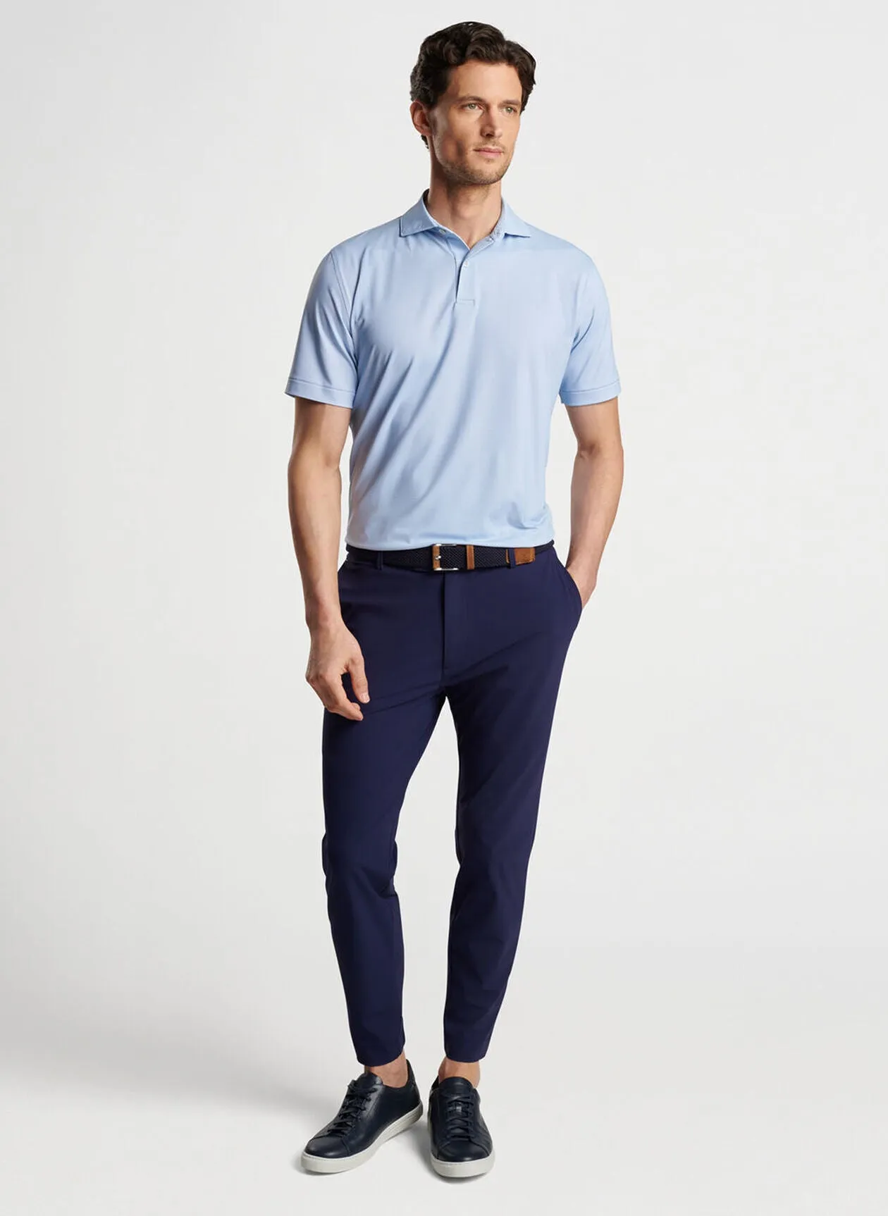Peter Millar Mens Tailored Fit Delancey Dot Performance Jersey Polo - MOON MIST