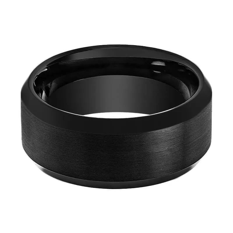 PORTENT | Black Tungsten Ring, Brushed, Beveled