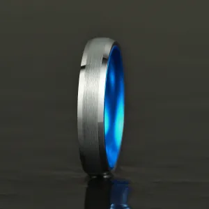Pristine Passion Blue Interior Silver Tungsten Wedding Band 8MM