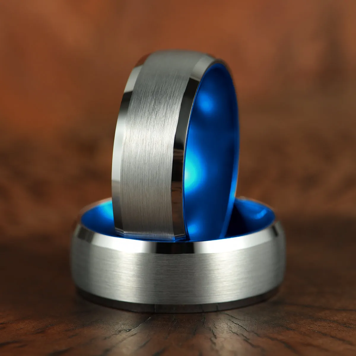 Pristine Passion Blue Interior Silver Tungsten Wedding Band 8MM