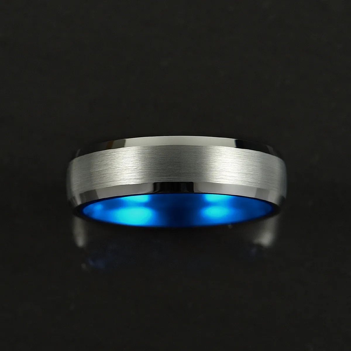 Pristine Passion Blue Interior Silver Tungsten Wedding Band 8MM