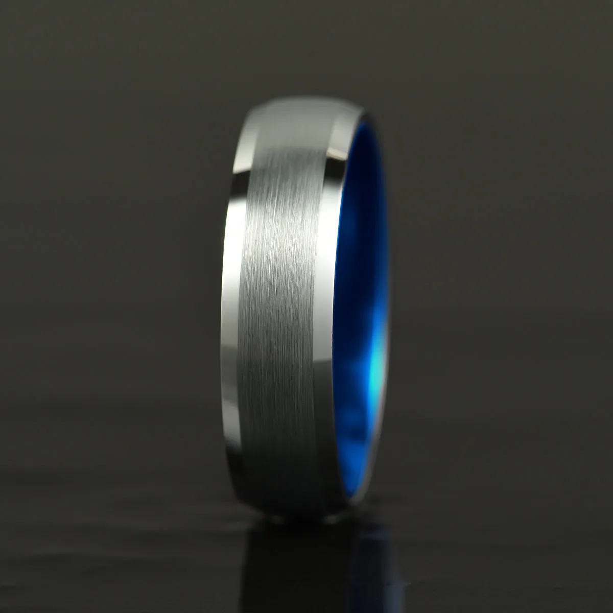 Pristine Passion Blue Interior Silver Tungsten Wedding Band 8MM