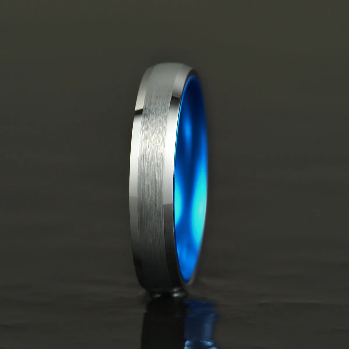 Pristine Passion Blue Interior Silver Tungsten Wedding Band 8MM