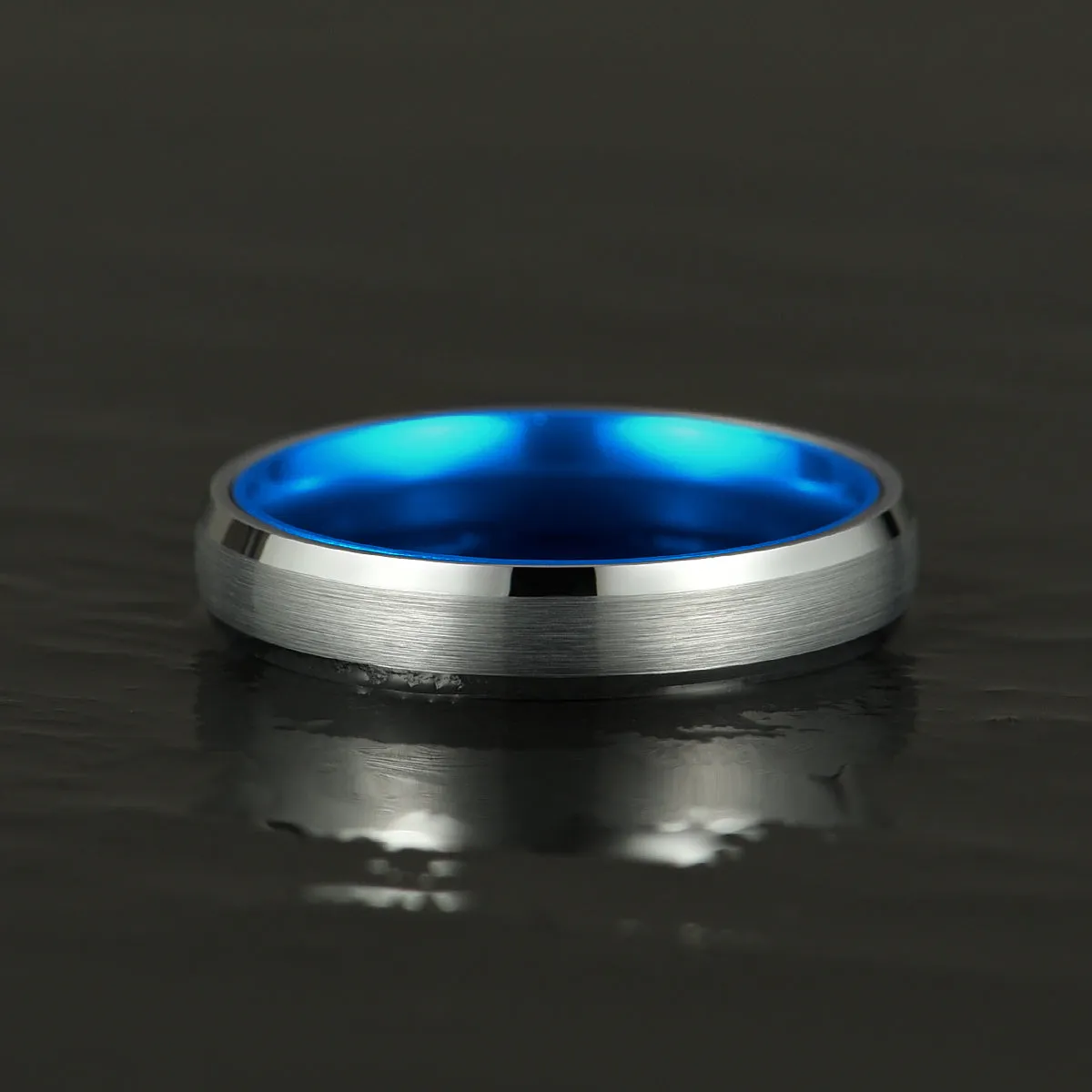Pristine Passion Blue Interior Silver Tungsten Wedding Band 8MM
