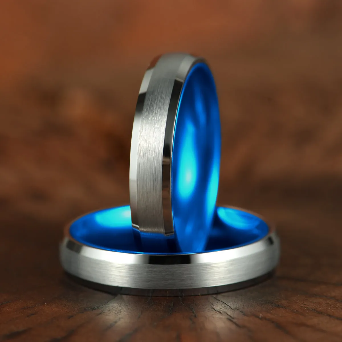 Pristine Passion Blue Interior Silver Tungsten Wedding Band 8MM
