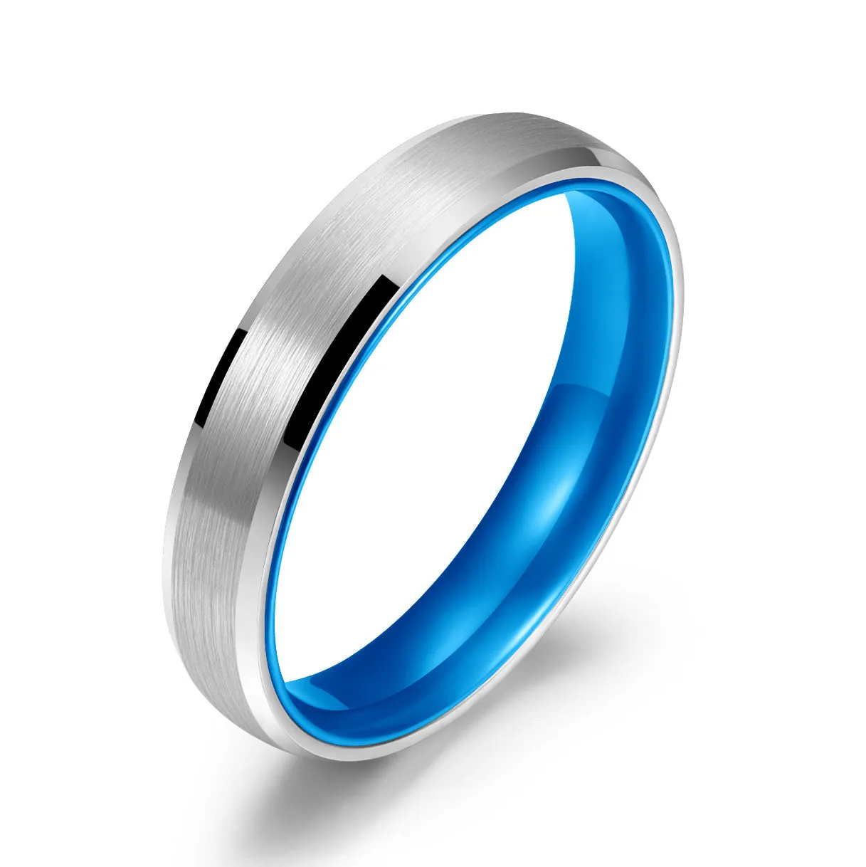 Pristine Passion Blue Interior Silver Tungsten Wedding Band 8MM