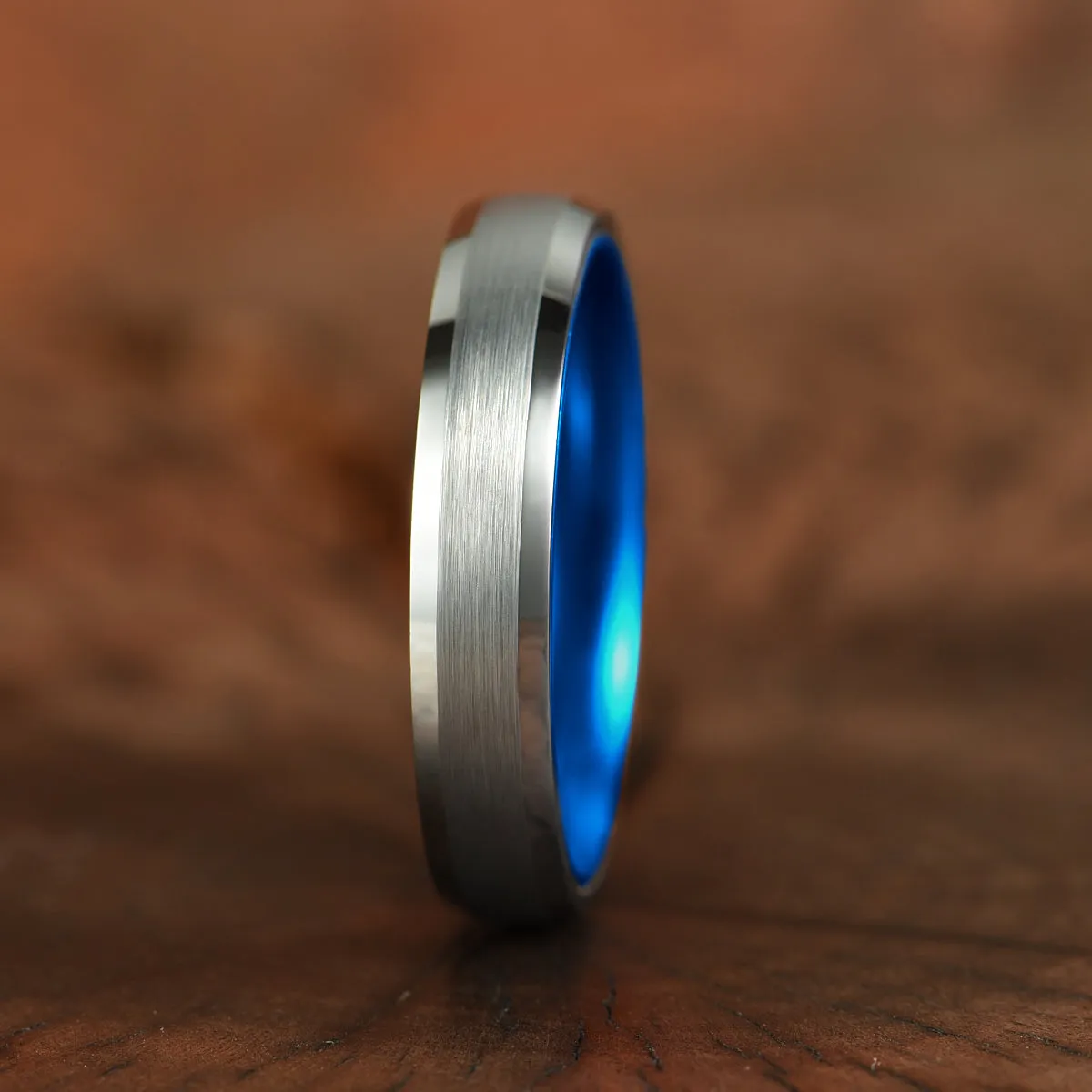Pristine Passion Blue Interior Silver Tungsten Wedding Band 8MM