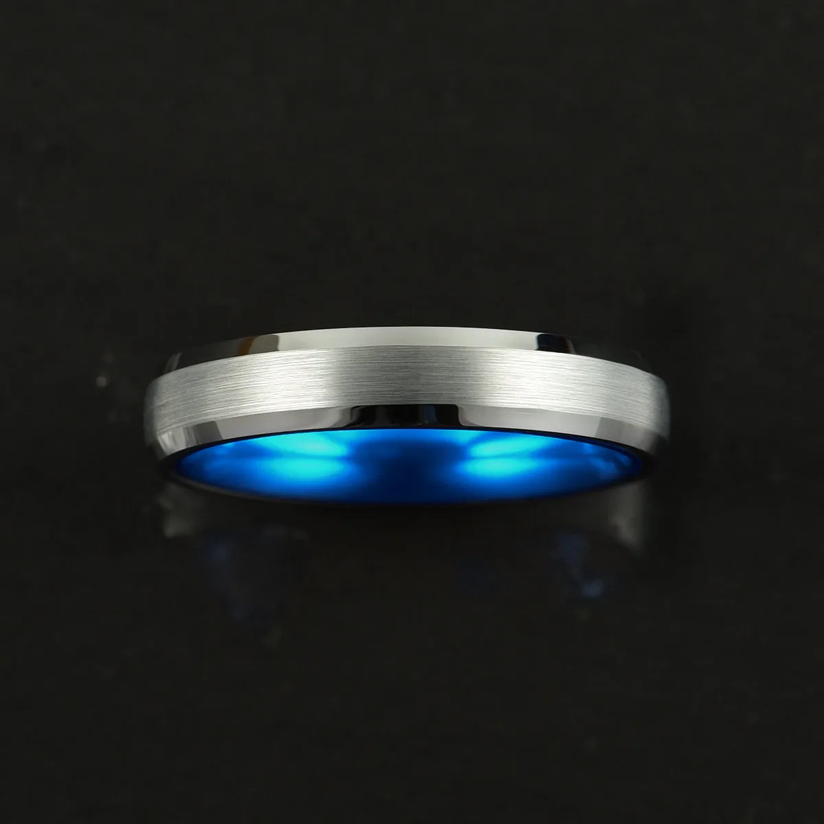 Pristine Passion Blue Interior Silver Tungsten Wedding Band 8MM