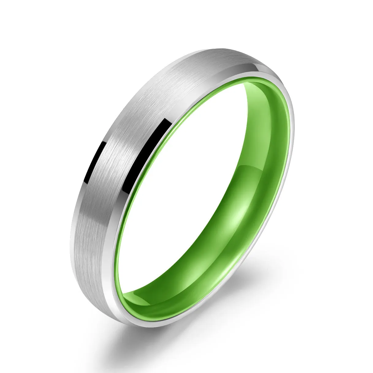 Pristine Passion Green Interior Silver Tungsten Wedding Band 8MM