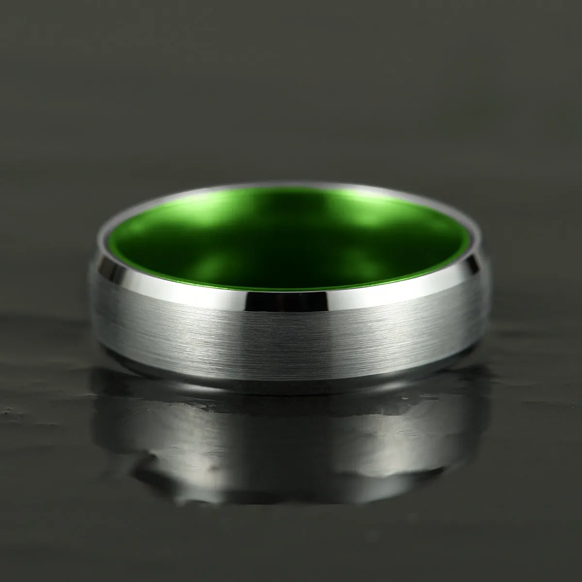 Pristine Passion Green Interior Silver Tungsten Wedding Band 8MM