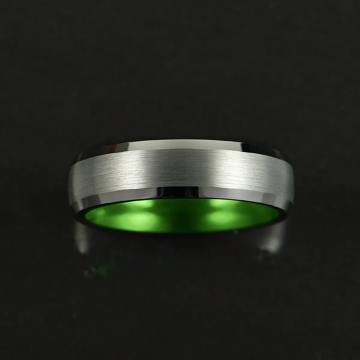 Pristine Passion Green Interior Silver Tungsten Wedding Band 8MM