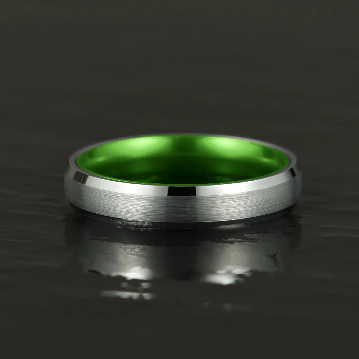 Pristine Passion Green Interior Silver Tungsten Wedding Band 8MM