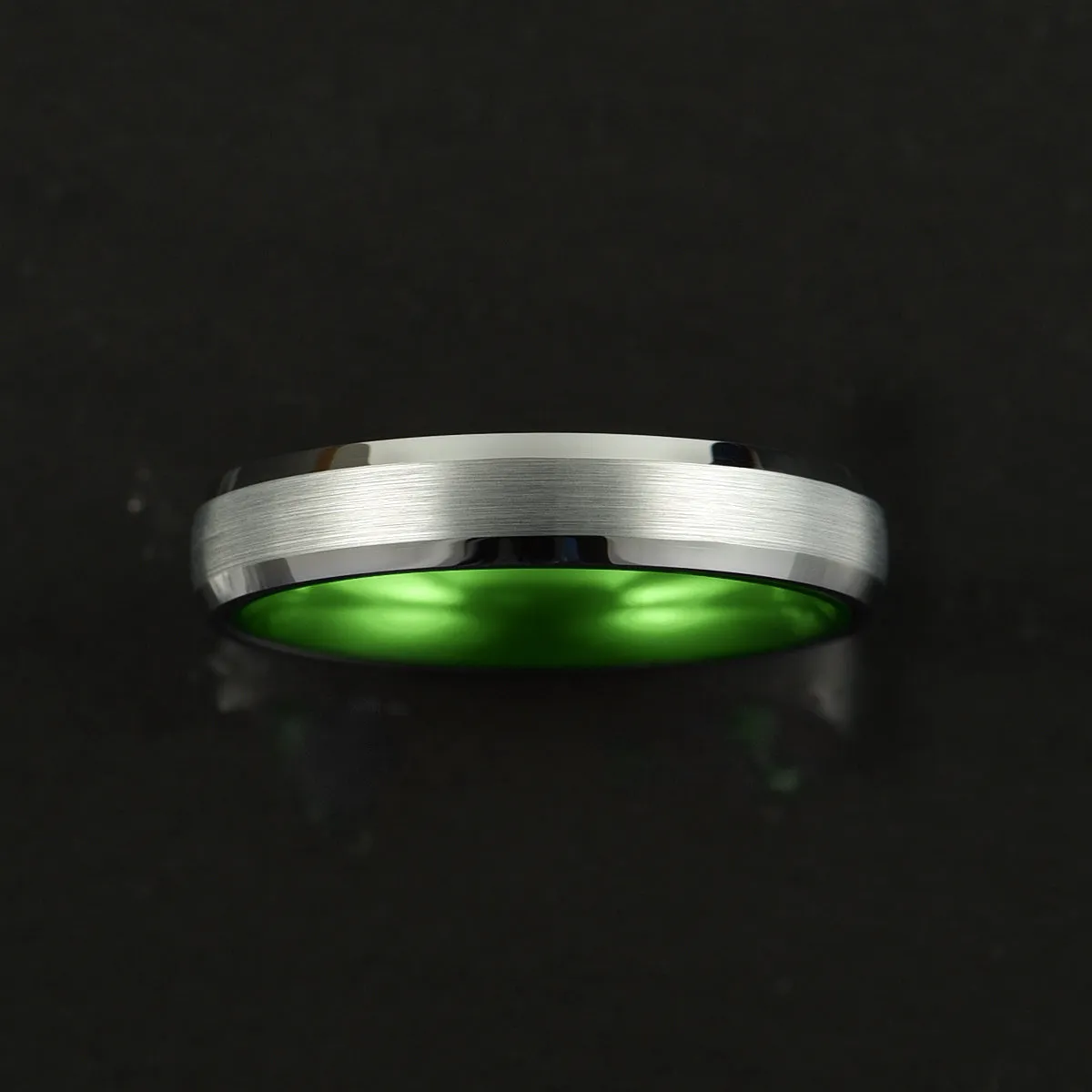 Pristine Passion Green Interior Silver Tungsten Wedding Band 8MM