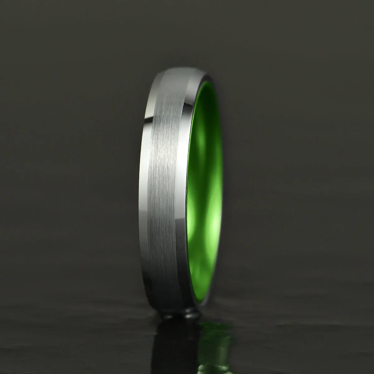 Pristine Passion Green Interior Silver Tungsten Wedding Band 8MM