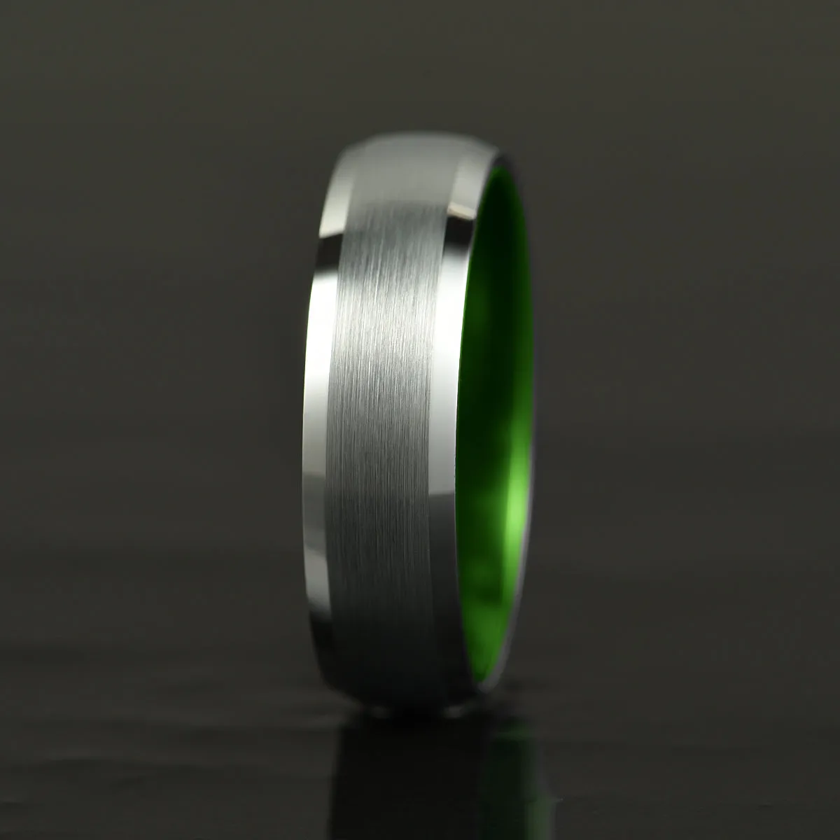 Pristine Passion Green Interior Silver Tungsten Wedding Band 8MM