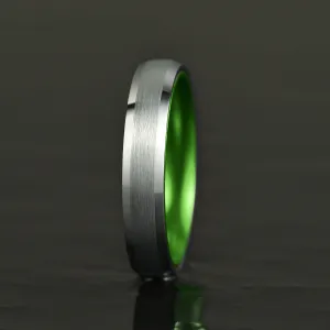 Pristine Passion Green Interior Silver Tungsten Wedding Band 8MM