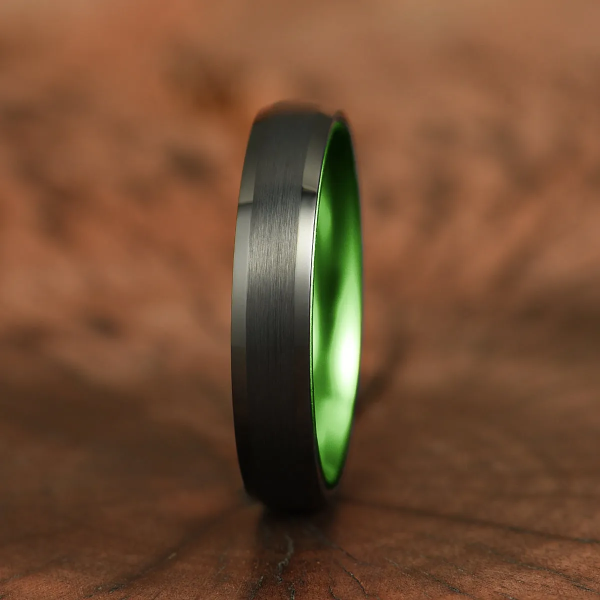 Pristine Passion Green Interior Tungsten Men's Wedding Band 4MM