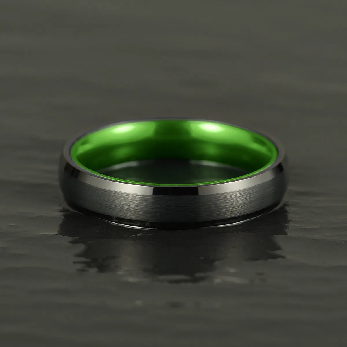 Pristine Passion Green Interior Tungsten Men's Wedding Band 4MM
