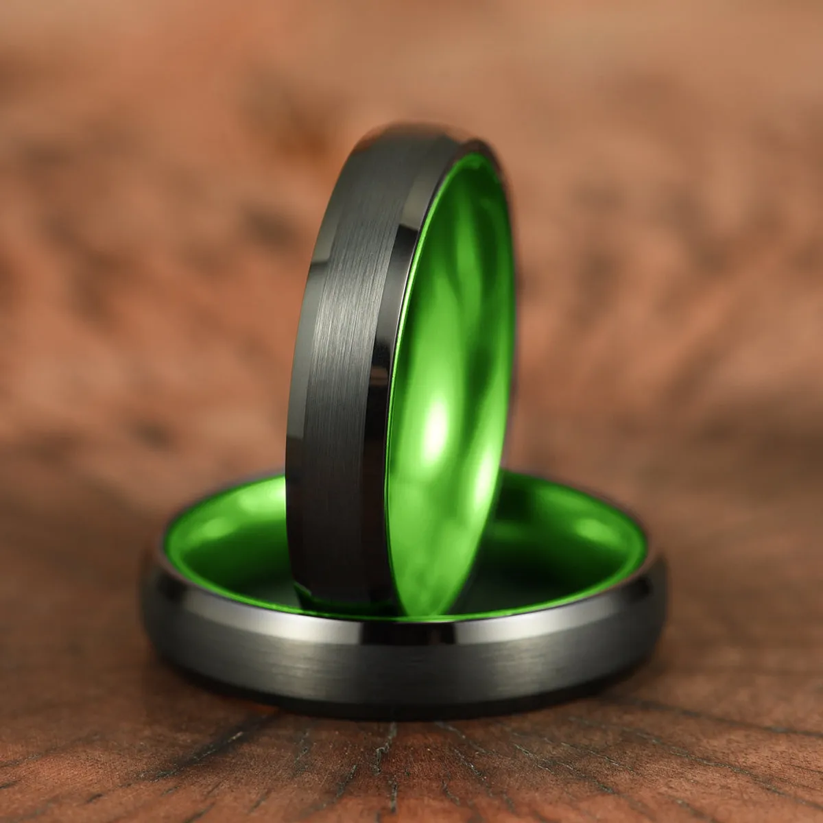 Pristine Passion Green Interior Tungsten Men's Wedding Band 4MM