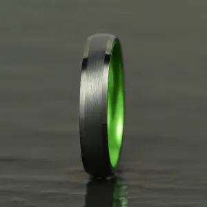 Pristine Passion Green Interior Tungsten Men's Wedding Band 4MM