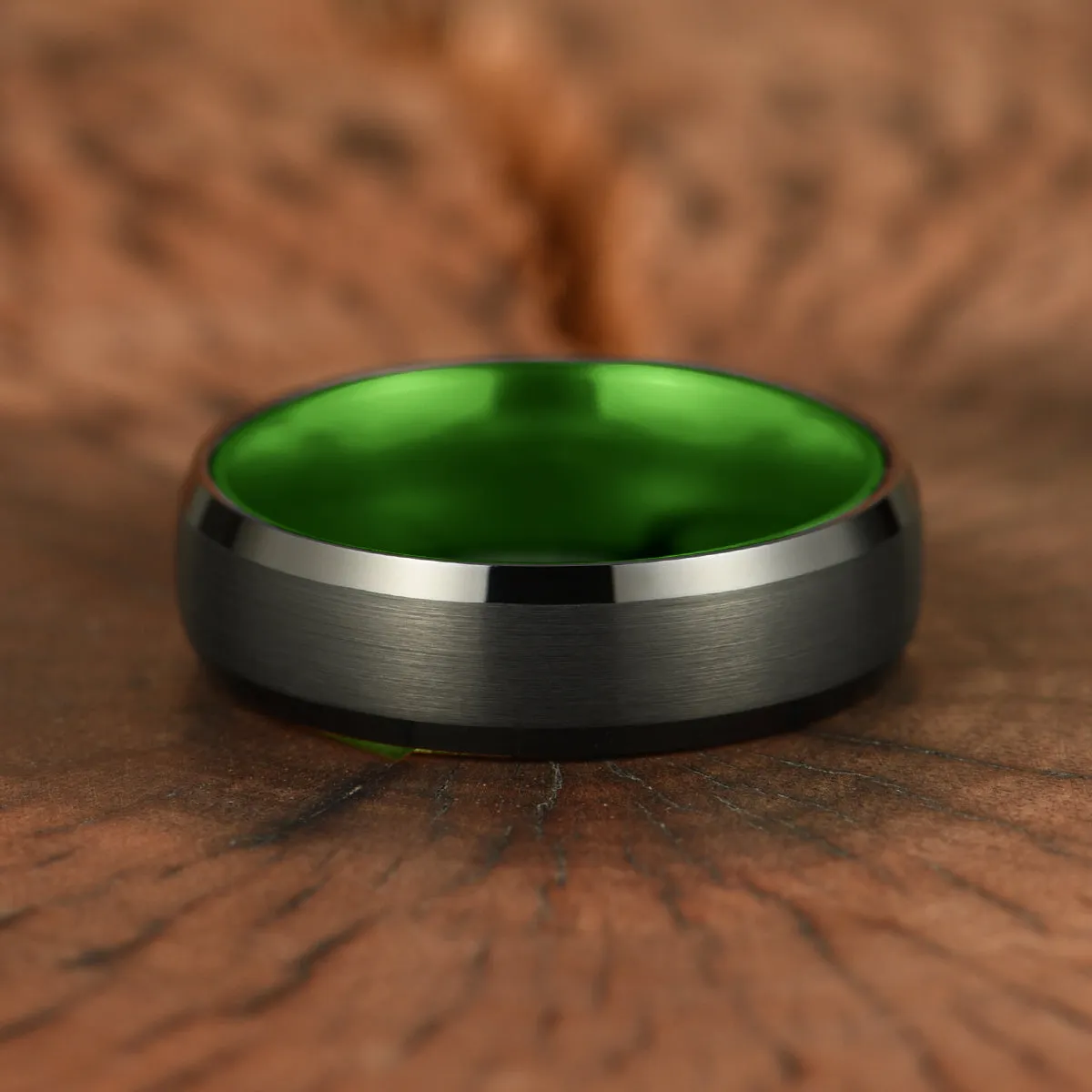 Pristine Passion Green Interior Tungsten Men's Wedding Band 4MM