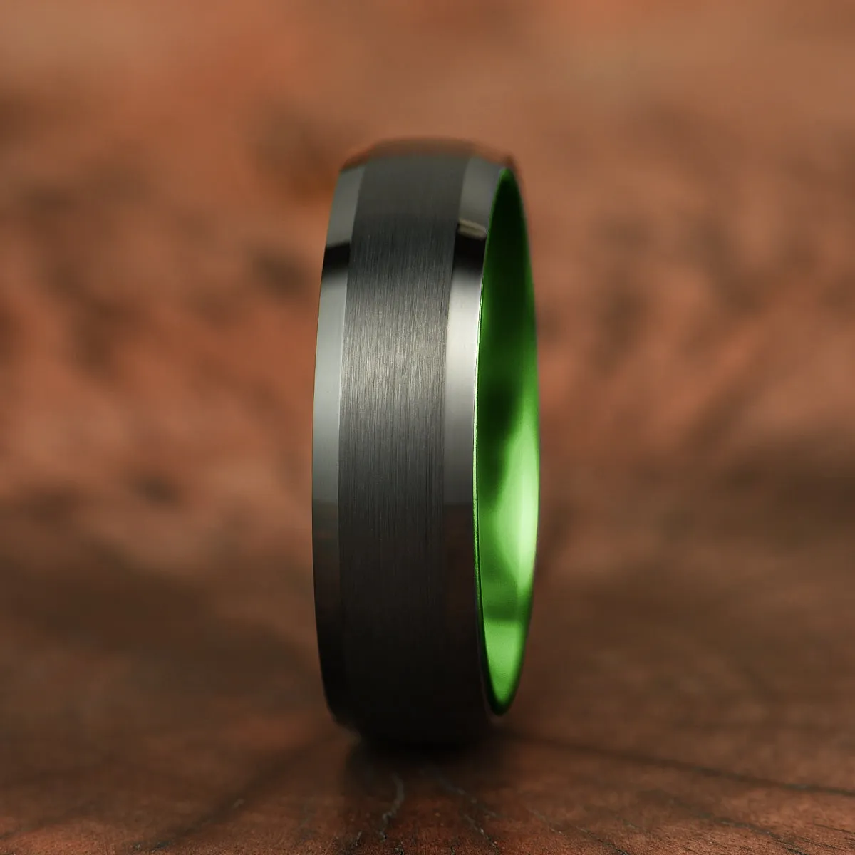 Pristine Passion Green Interior Tungsten Men's Wedding Band 4MM