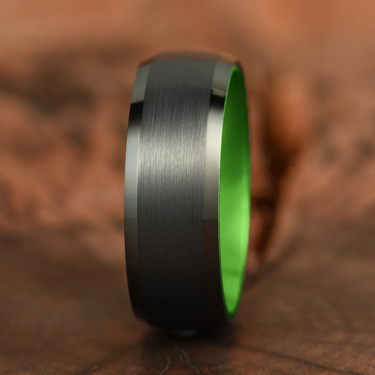 Pristine Passion Green Interior Tungsten Men's Wedding Band 4MM