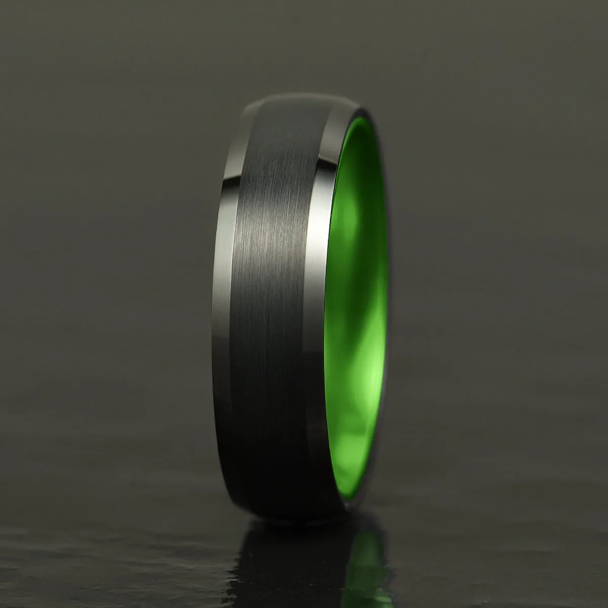 Pristine Passion Green Interior Tungsten Men's Wedding Band 4MM