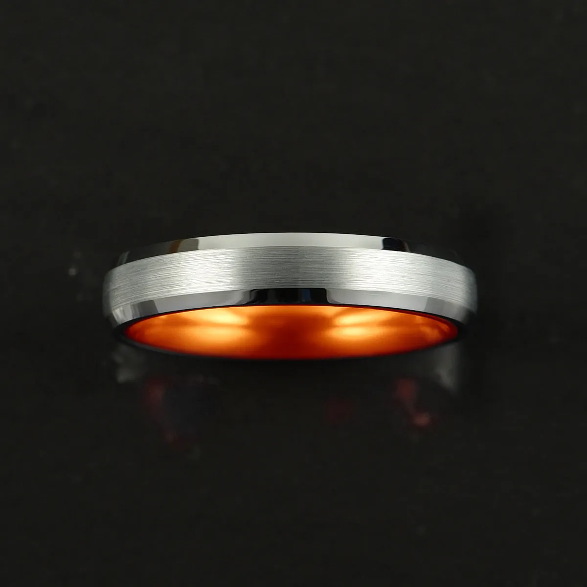 Pristine Passion Orange Interior Silver Tungsten Wedding Band 6MM