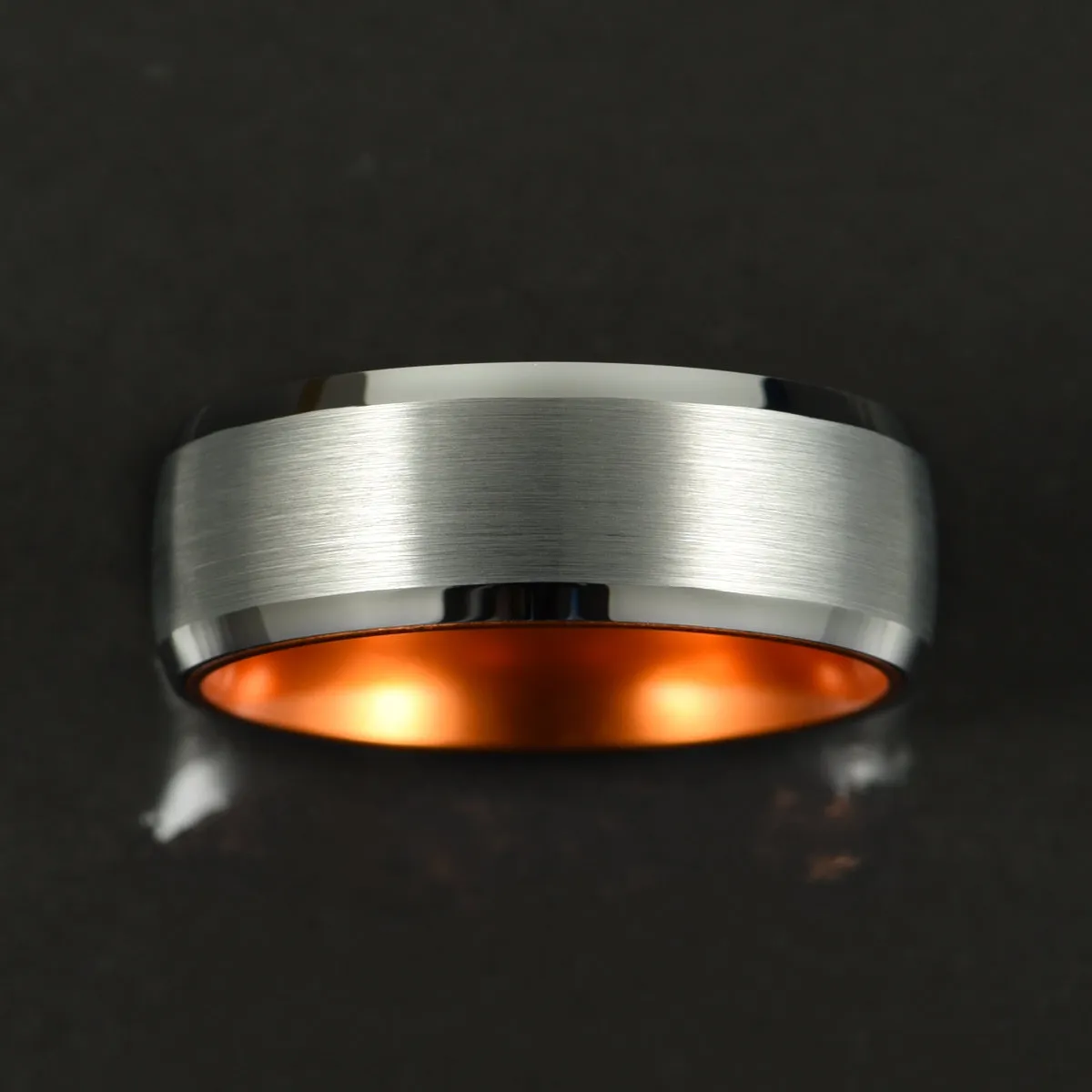 Pristine Passion Orange Interior Silver Tungsten Wedding Band 6MM