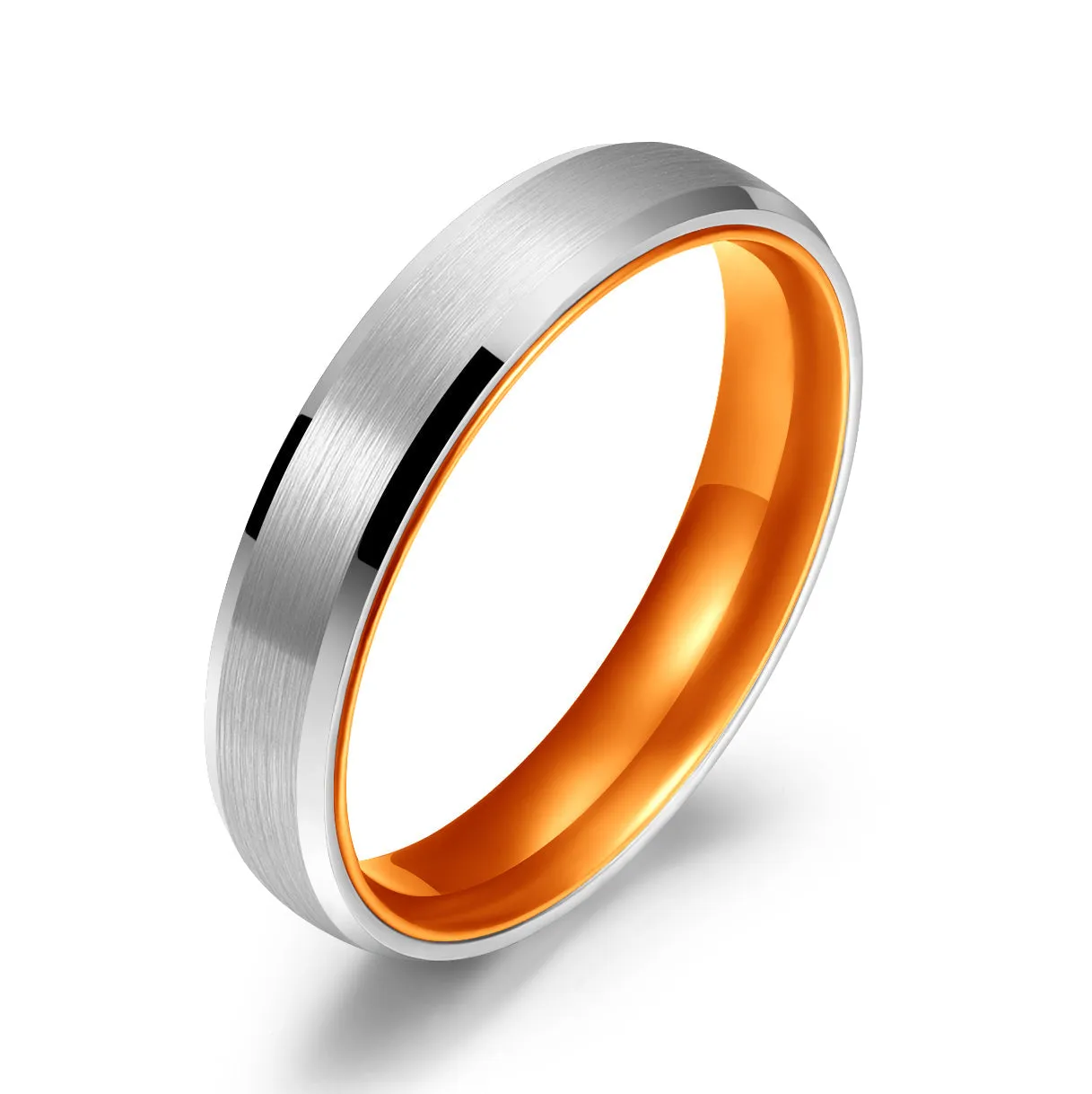 Pristine Passion Orange Interior Silver Tungsten Wedding Band 6MM