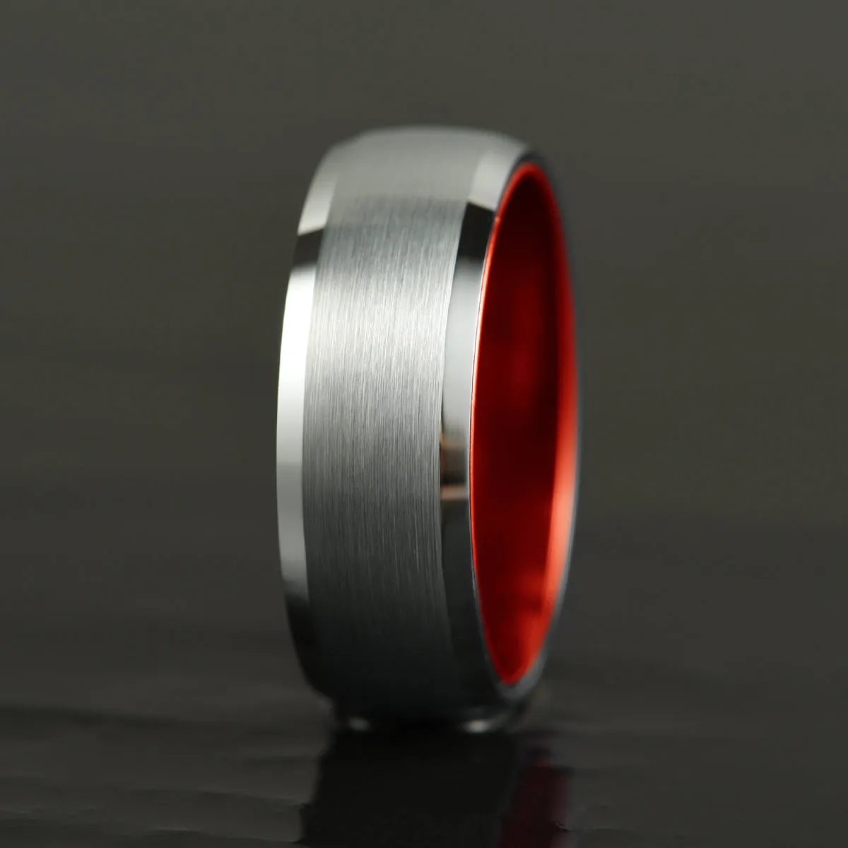 Pristine Passion Orange Interior Silver Tungsten Wedding Band 6MM