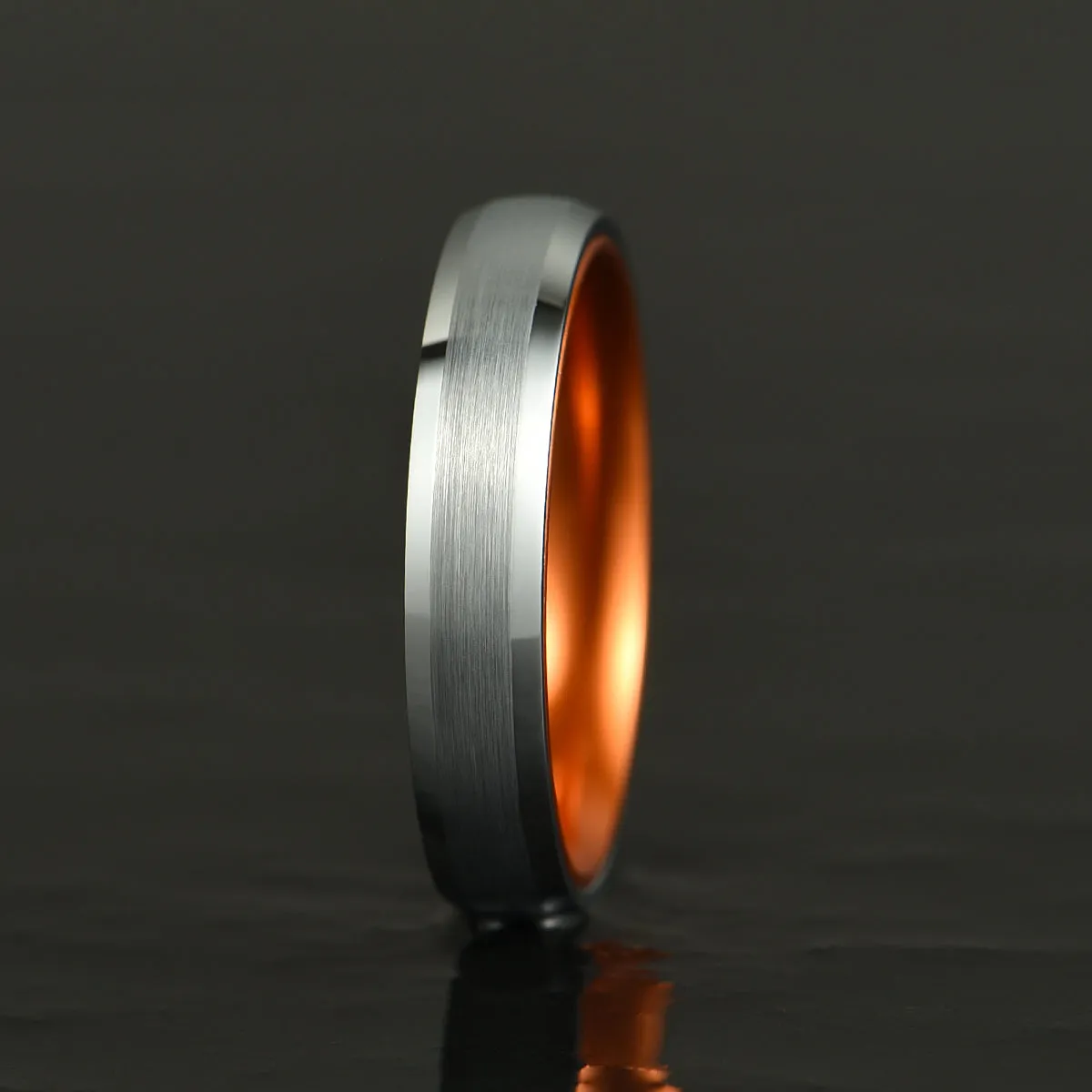 Pristine Passion Orange Interior Silver Tungsten Wedding Band 6MM