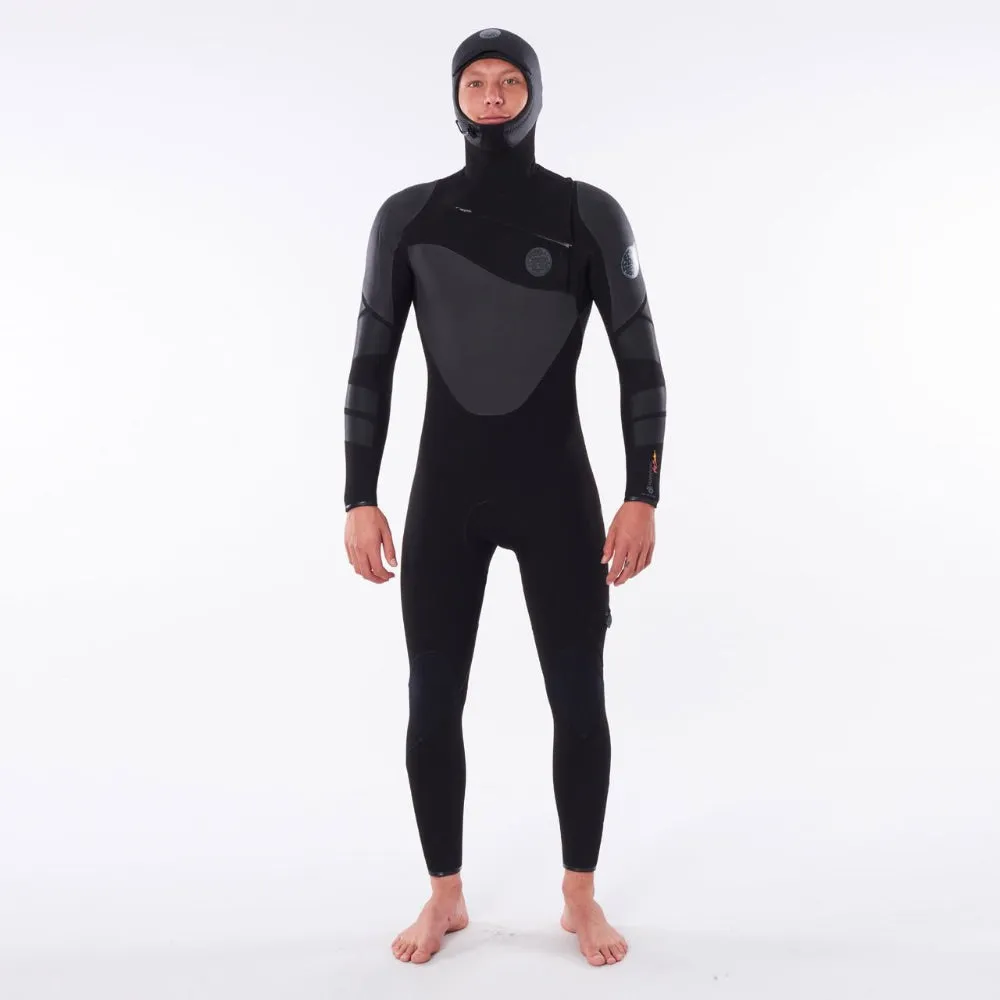 RIP CURL FLASHBOMB HEATSEEKER 5/4 HOODED CHEST ZIP BLACK