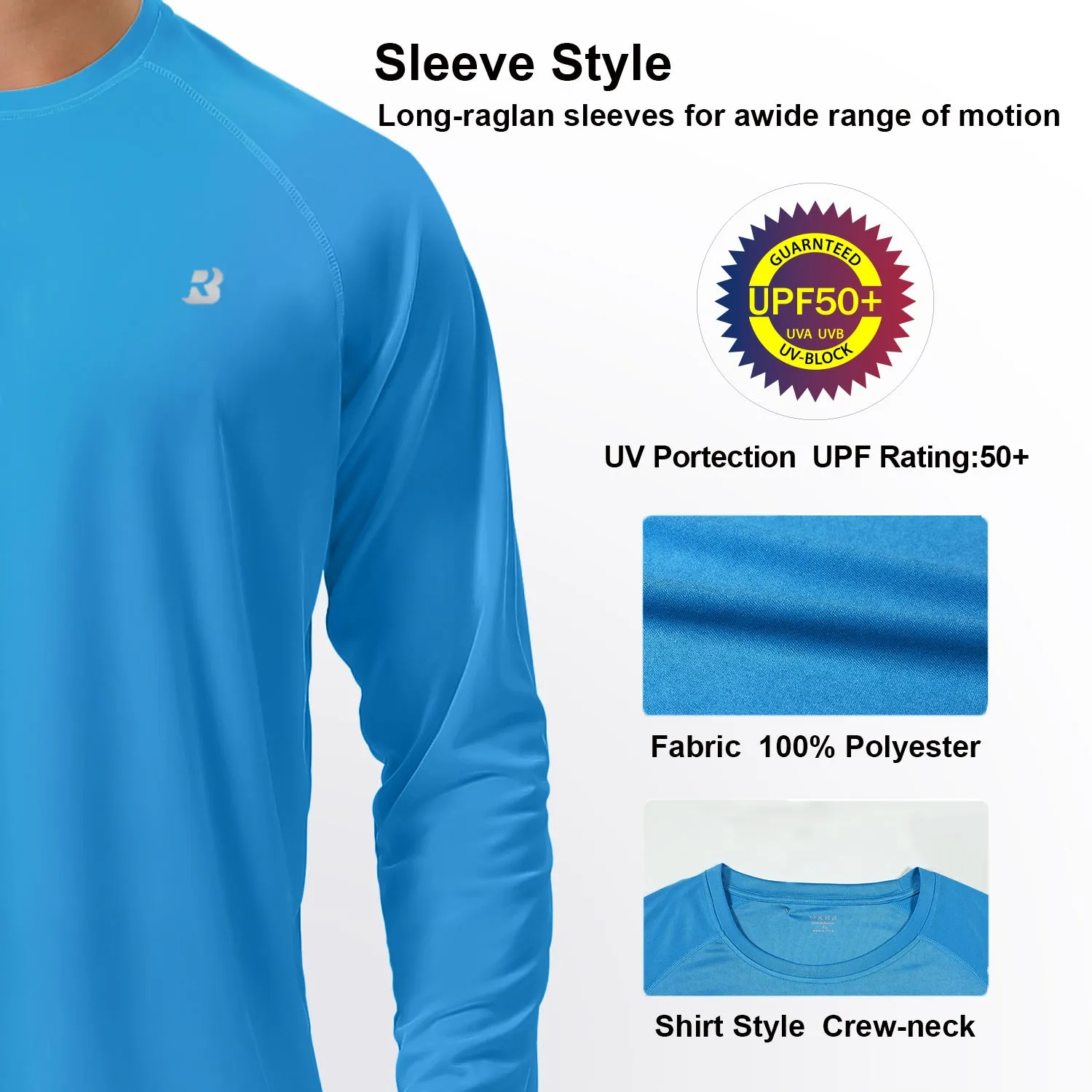 Roadbox UPF 50  Fishing Shirts for Men Long Sleeve UV Sun Protection Tee Tops