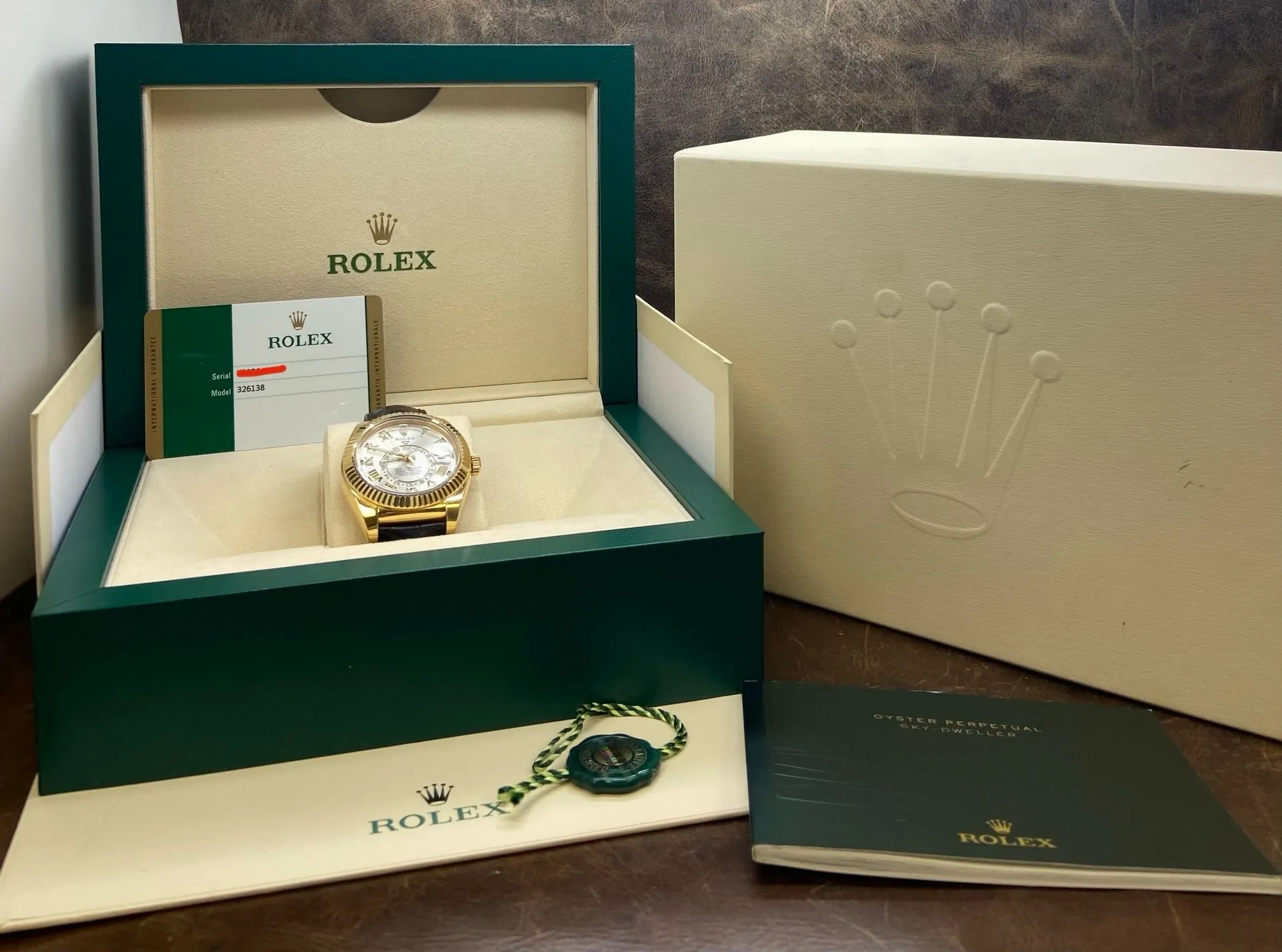 Rolex Sky Dweller 18K Yellow Gold B&P 326138 Silver Dial Automatic Men's Watch