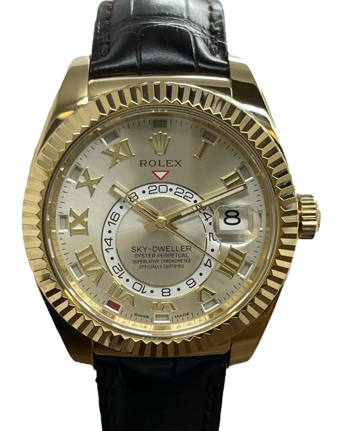 Rolex Sky Dweller 18K Yellow Gold B&P 326138 Silver Dial Automatic Men's Watch