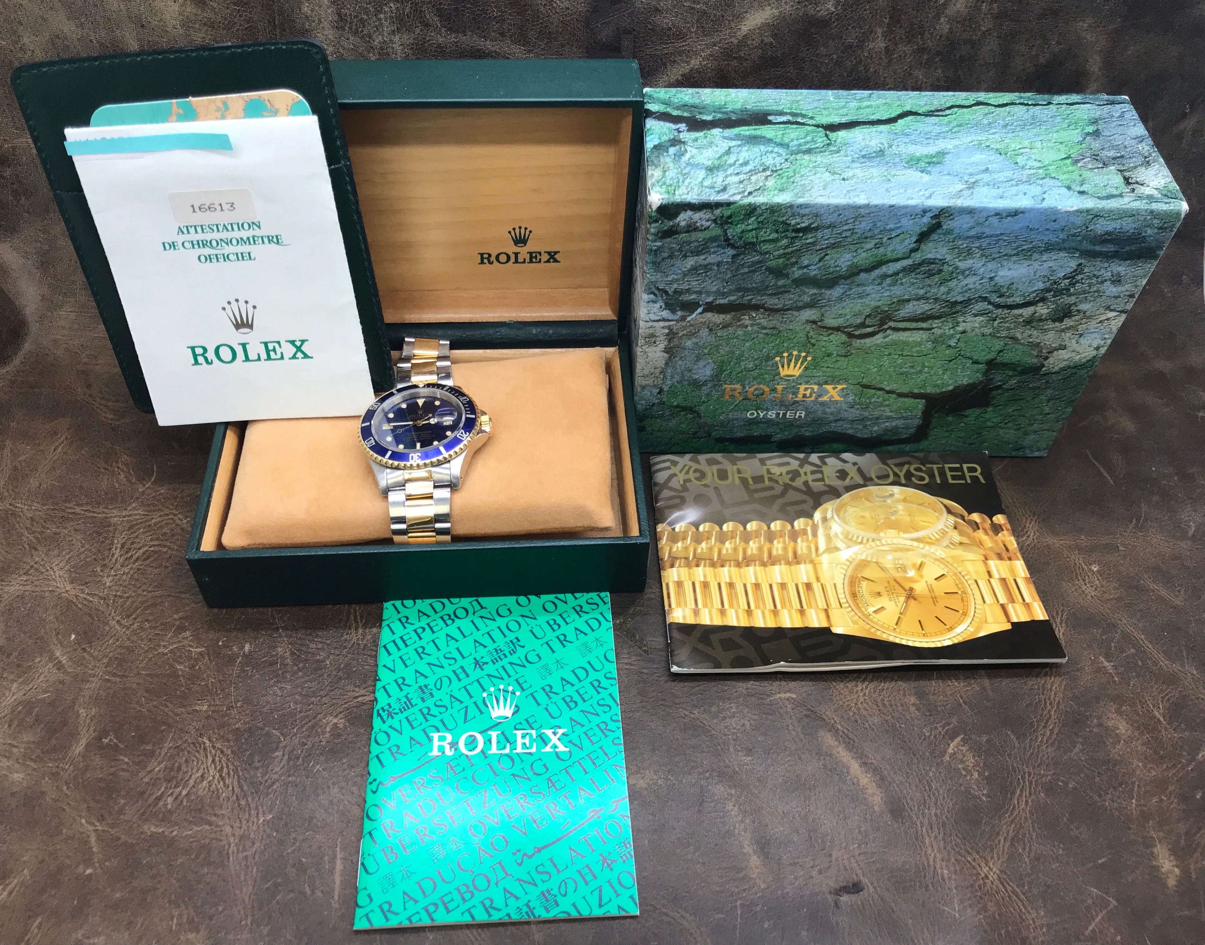 Rolex Submariner Date B&P 16613 Custom Blue Dial Automatic Men's Watch