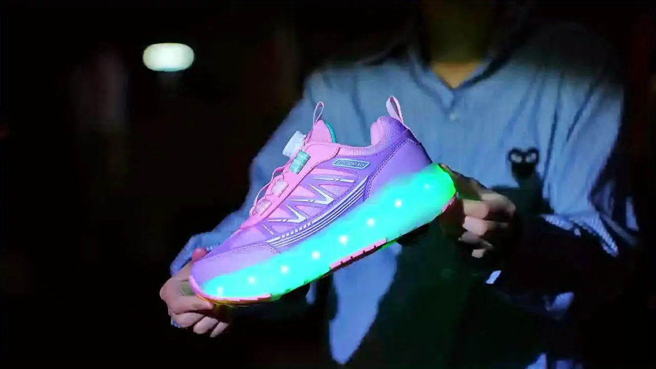 Roller Skateboard Shoes - Trendy Low Top Design with 16 Flashing Modes USB Rechargeable LED Light, Breathable Lightweight Anti Slip Retractable Wheel for Indoor Outdoor, All Seasons, Girls' Favorite