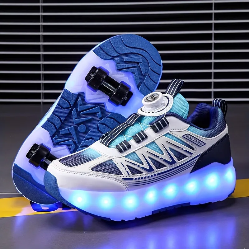Roller Skateboard Shoes - Trendy Low Top Design with 16 Flashing Modes USB Rechargeable LED Light, Breathable Lightweight Anti Slip Retractable Wheel for Indoor Outdoor, All Seasons, Girls' Favorite