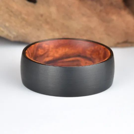 Rose Wood Burl Tungsten Men's Wedding Band 6MM