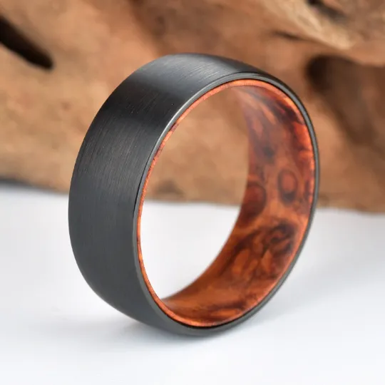 Rose Wood Burl Tungsten Men's Wedding Band 6MM