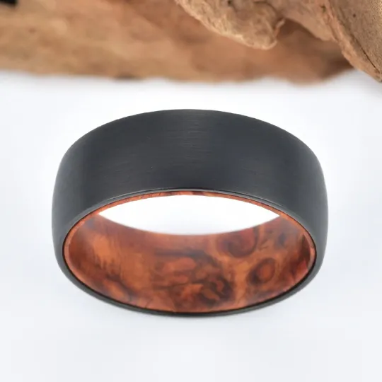 Rose Wood Burl Tungsten Men's Wedding Band 6MM