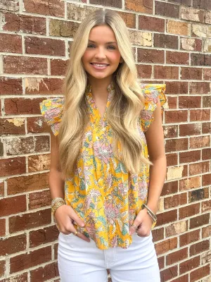 Ruffle Sleeve Blouse (Yellow)