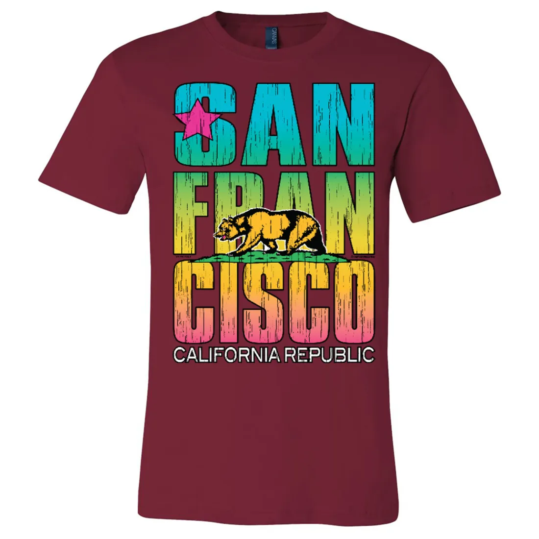 San Francisco California Neon Rainbow Asst Colors Mens Lightweight Fitted T-Shirt/tee
