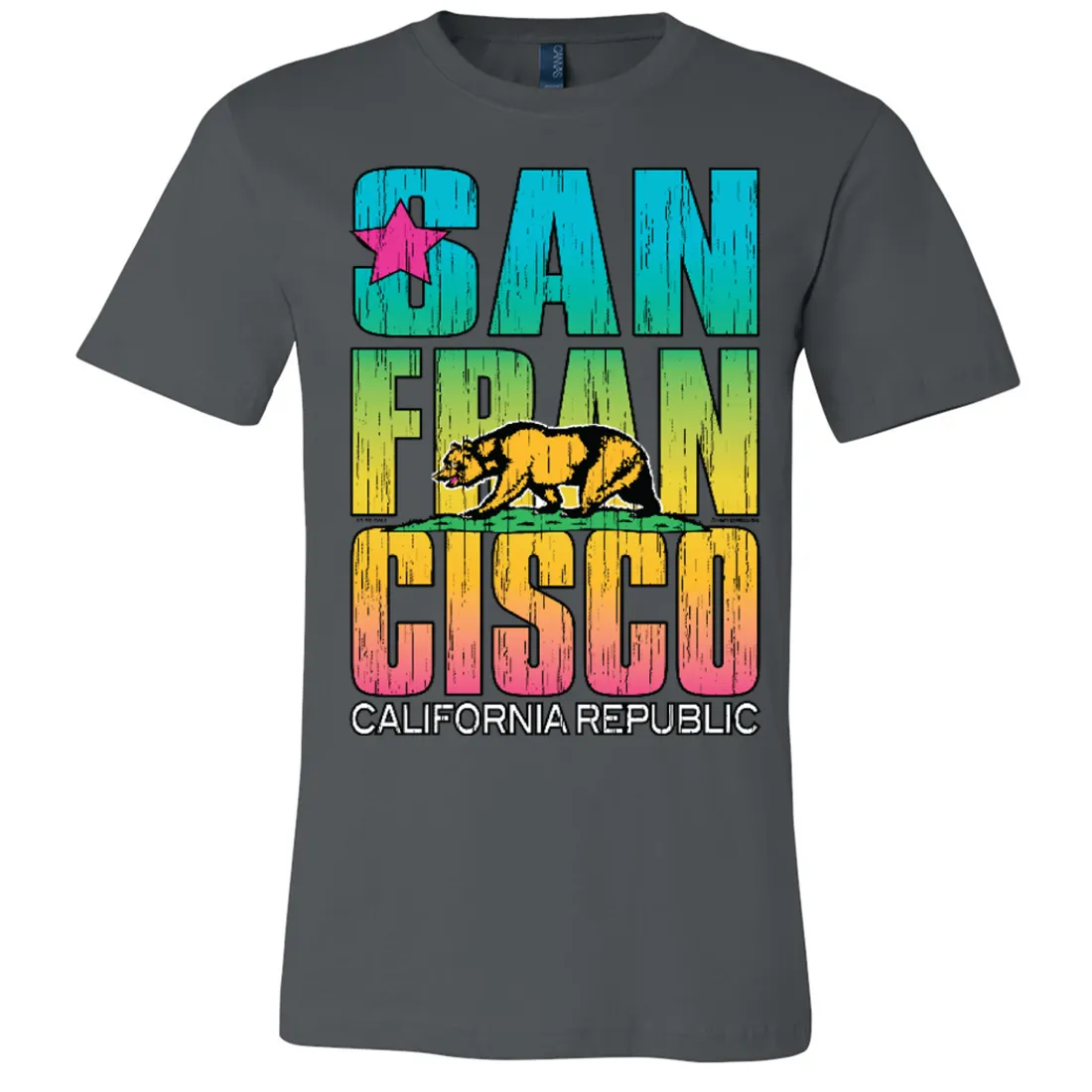 San Francisco California Neon Rainbow Asst Colors Mens Lightweight Fitted T-Shirt/tee